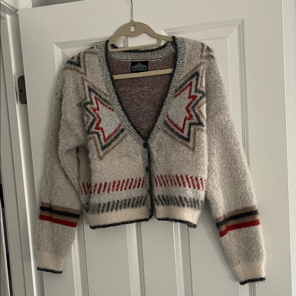Angie Cream and Red Geometric Cardigan
